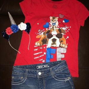 Girls 4th of July Outfit Shorts Shirt 3pc Set